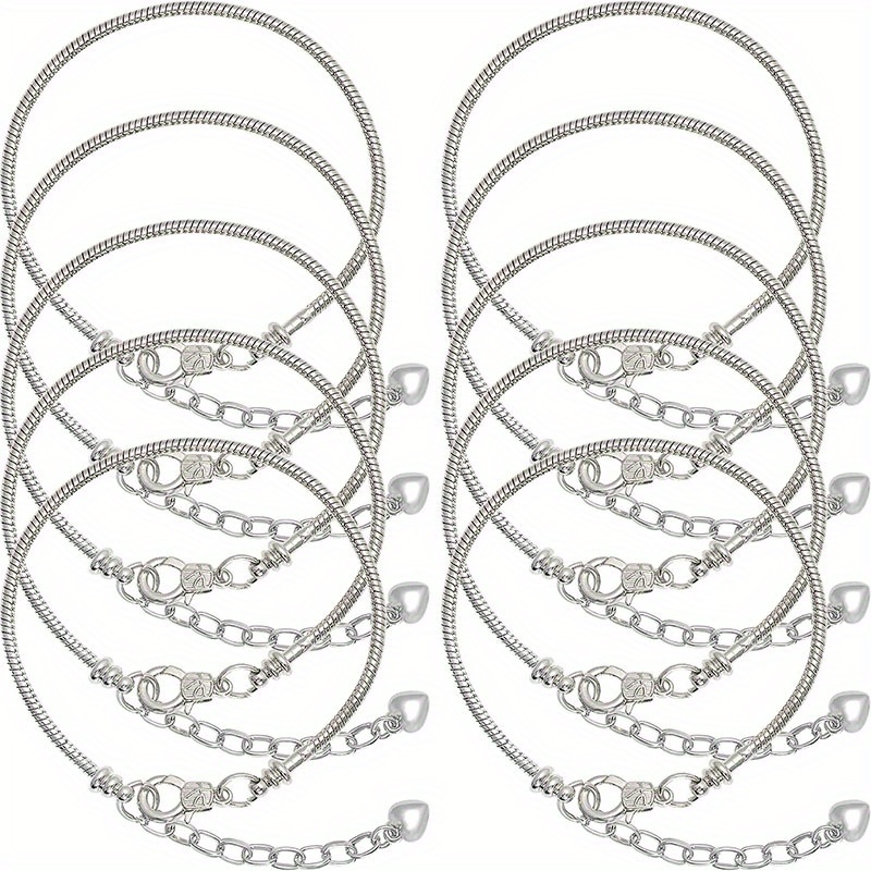 10pcs Golden/Silvery Chain Bracelet Set with Heart-shaped Lobster for DIY